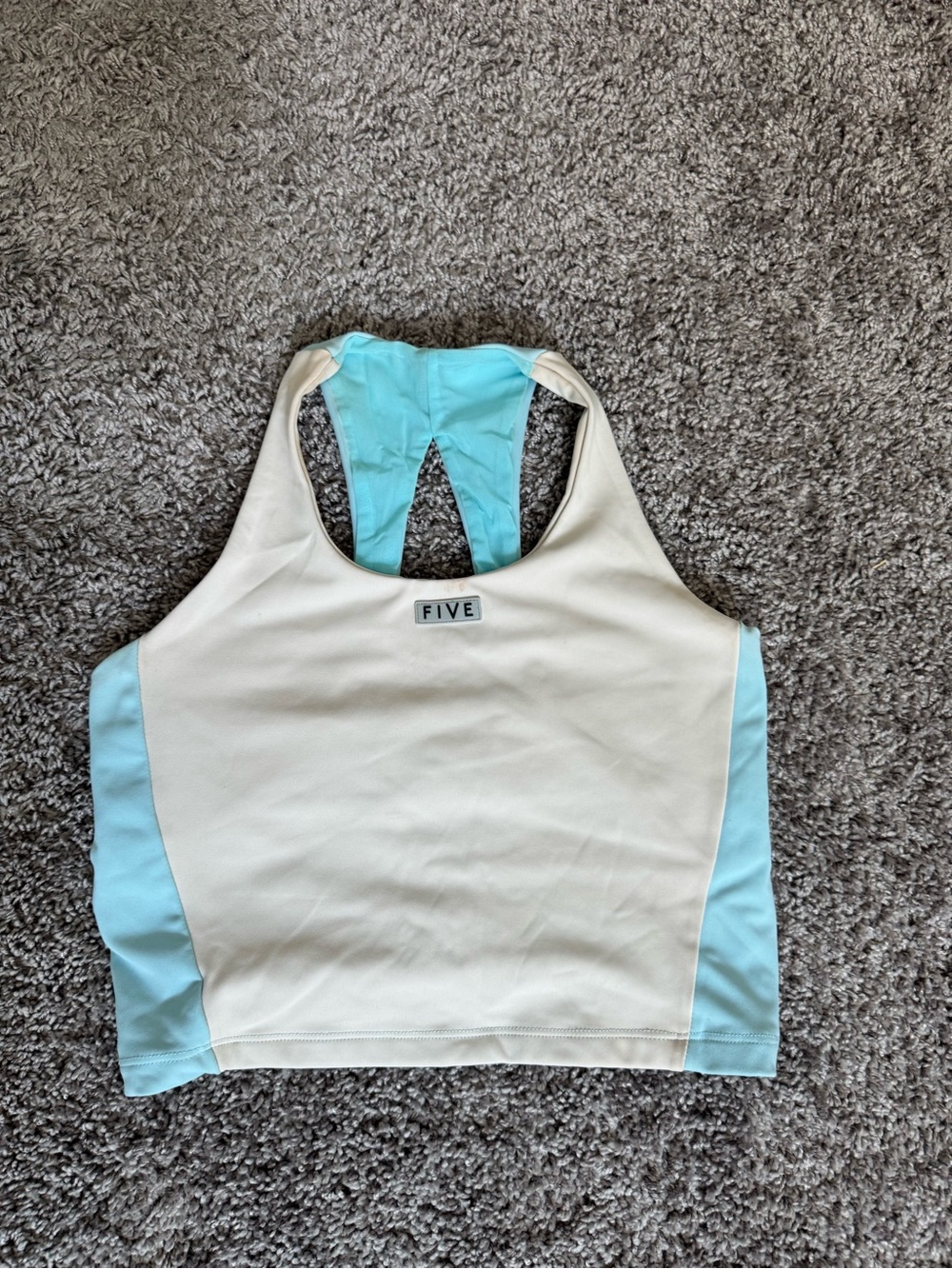 5 The Label Women's Cream & Light Blue Racerback Cropped Active Tank
